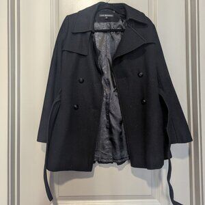 Via Spiga Women's Black Wool Blend Double Breasted Pea Coat Size 6
